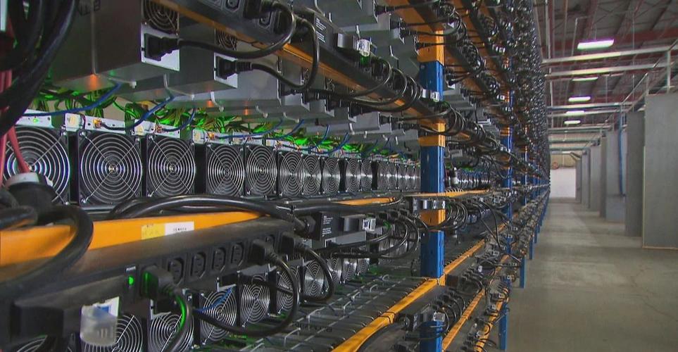 Close-up of an ASIC mining rig working in a mining farm in France